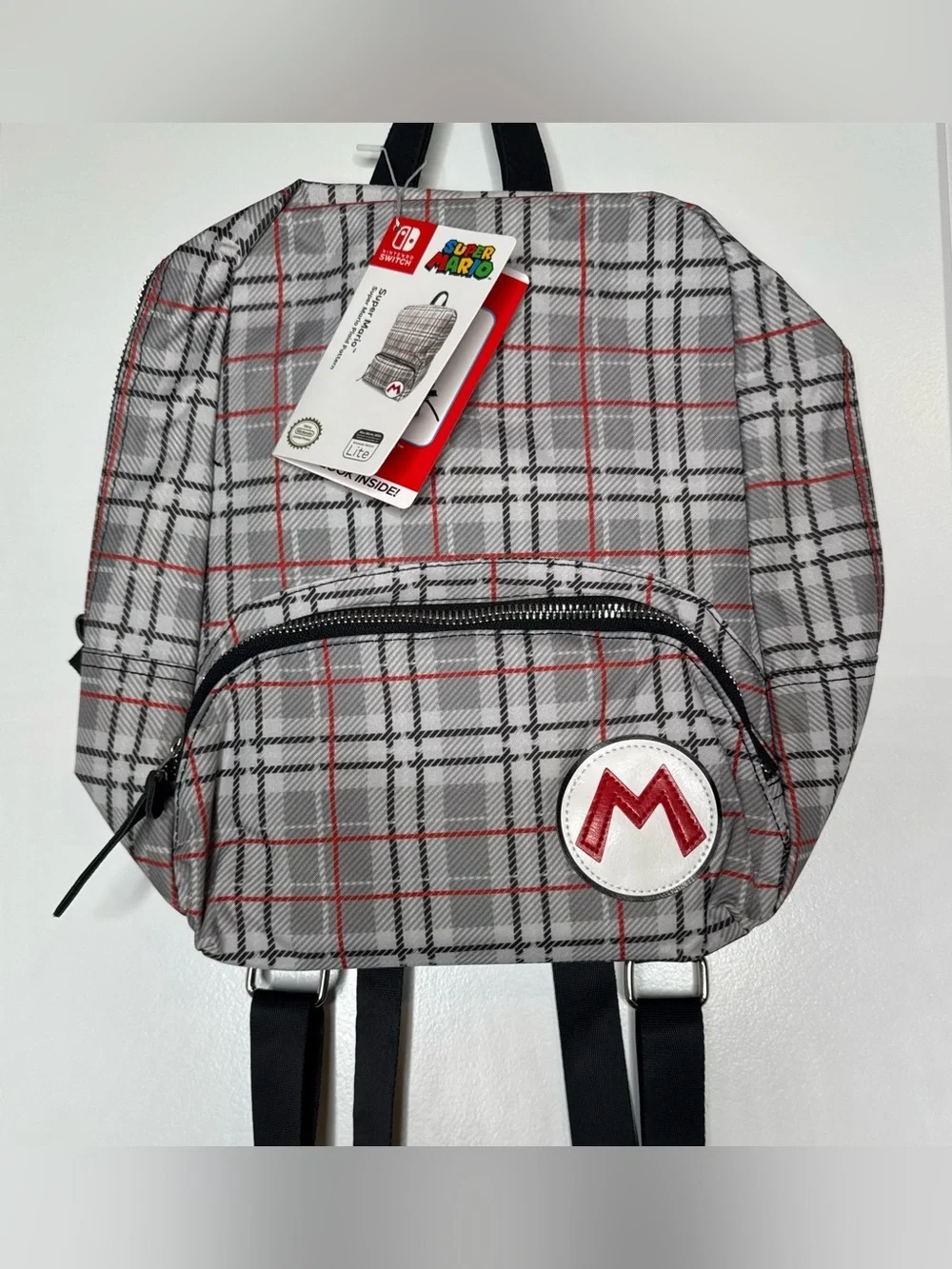 Nintendo switch Super Mario Plaid pattern Mini Backpack with Red 'M' Patch game